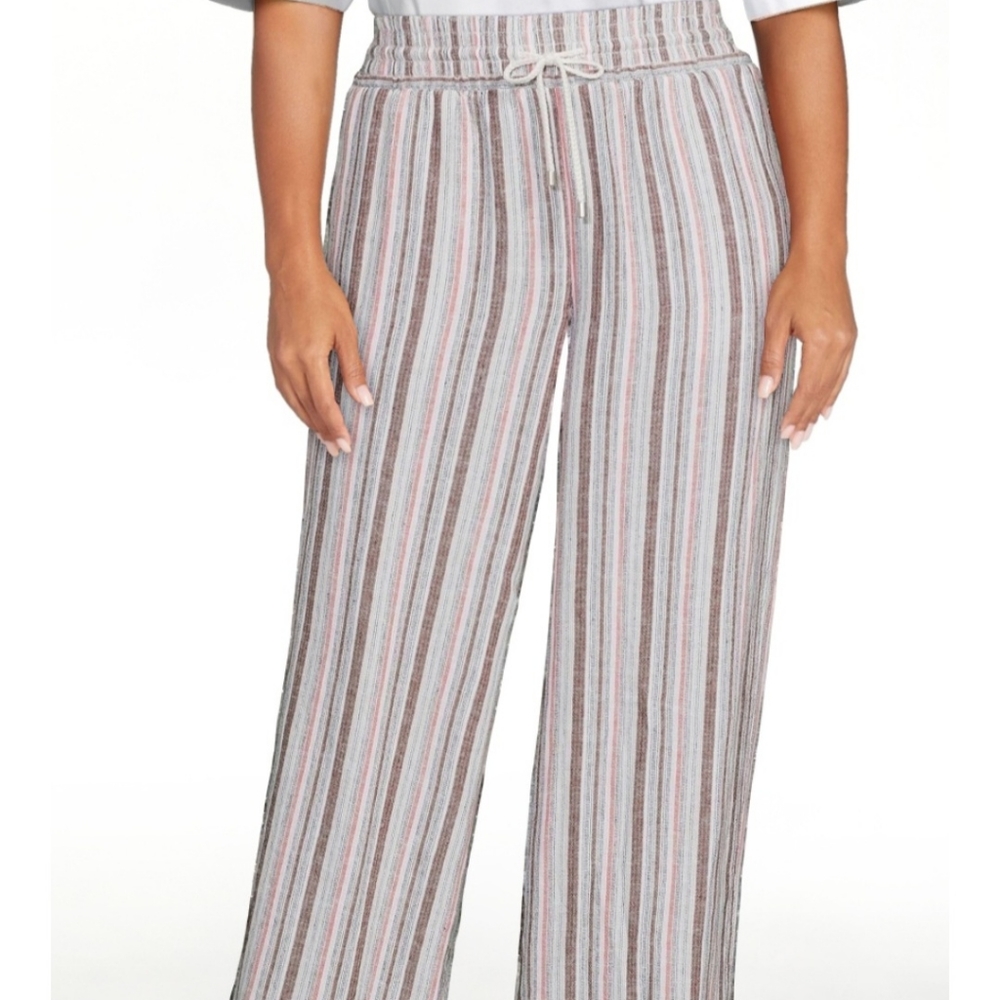 Time and Tru Women's High Rise Drawstring Waist Cropped Linen Pants